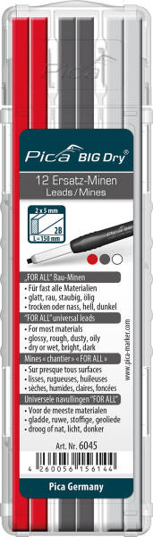 Pica BIG DRY Marker Ersatzminen Graphit Weiß Rot For All-Universalminen 12St./Etui