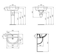Eurovit Waschtisch 600mm, mit 1 Hahnloch, mit Überlaufloch,