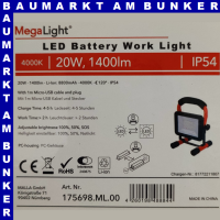 MegaLight akkubetriebener LED Floodlight 20W 840 120°...
