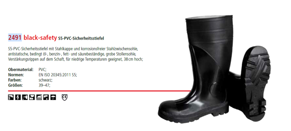 black-safety S5-PVC-Sicherheitsstiefel schwarz  GR 47